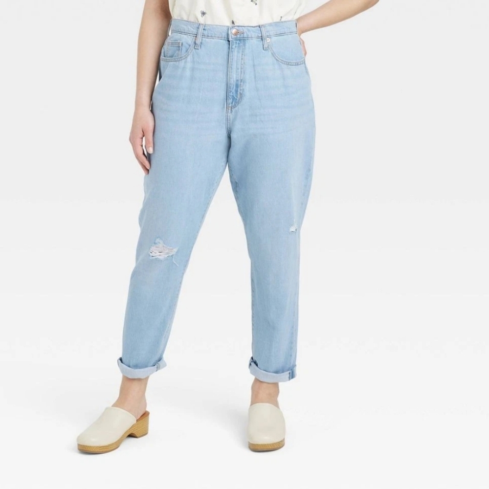 Women's Mid-Rise Distressed Boyfriend Jeans Ankle-Length, Size 12, NWT